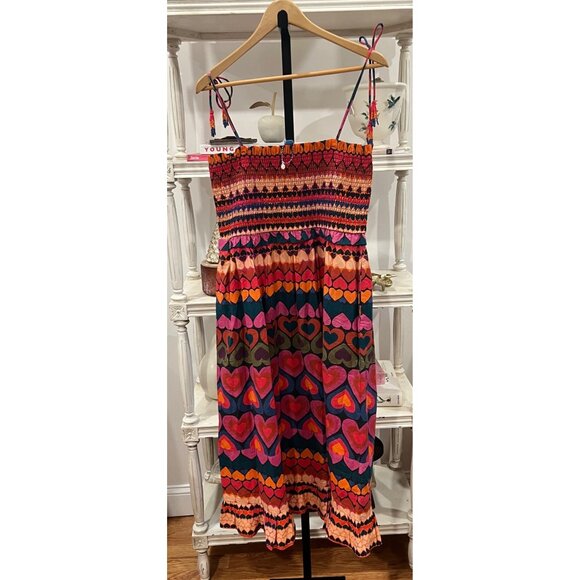 Anthropologie Farm Rio Smocked Cover-Up Dress Hearts Beaded Tassels Size Large - Picture 4 of 6